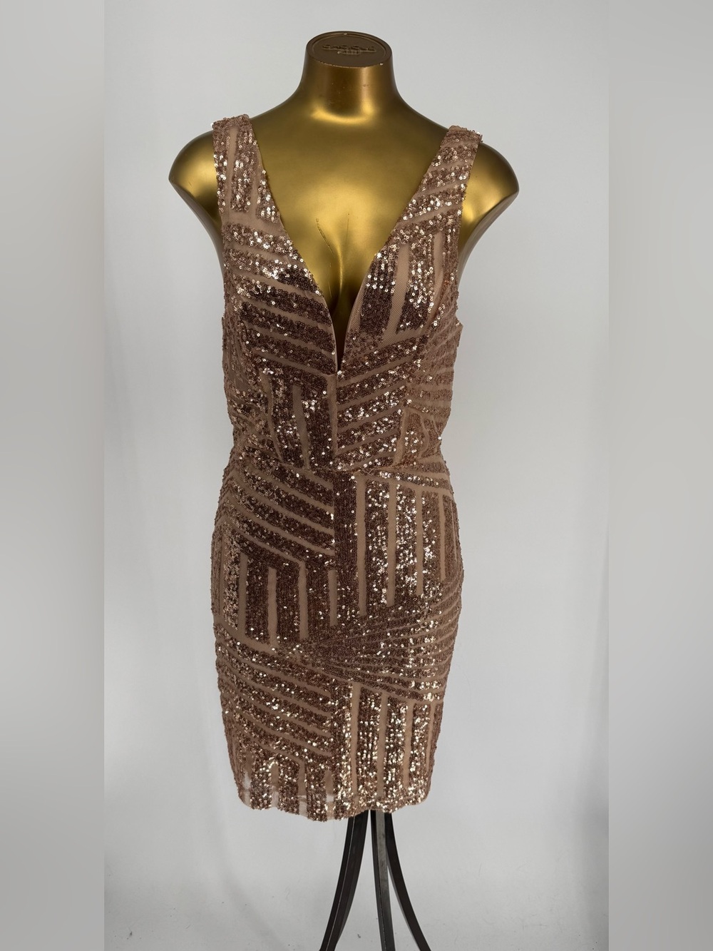bailey blue Rose Gold Sequin Plunge V-Neck Bodycon Dress
Size Large